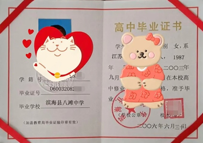 滨海县八滩中学2006年普通高中毕业证书样本图片